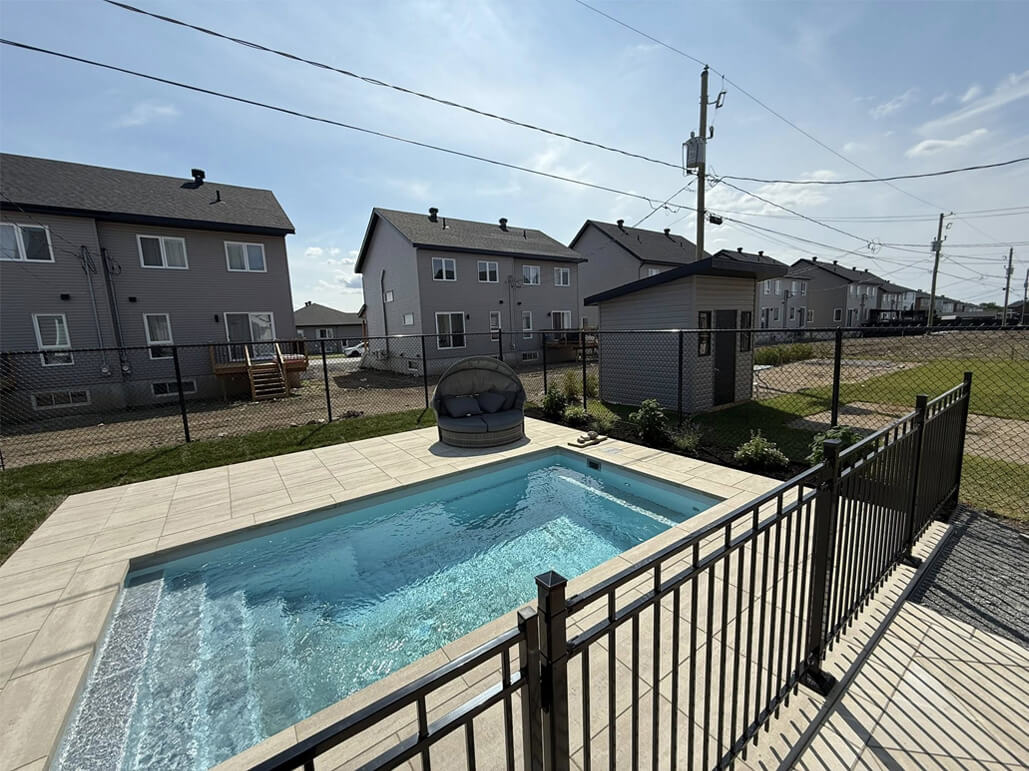 Pool pavement around pool and landscaping preparation