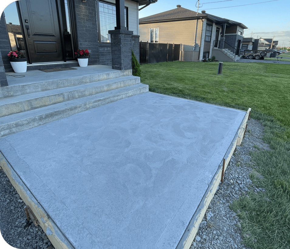 Concrete slab installation and site preparation for outdoor project after excavation